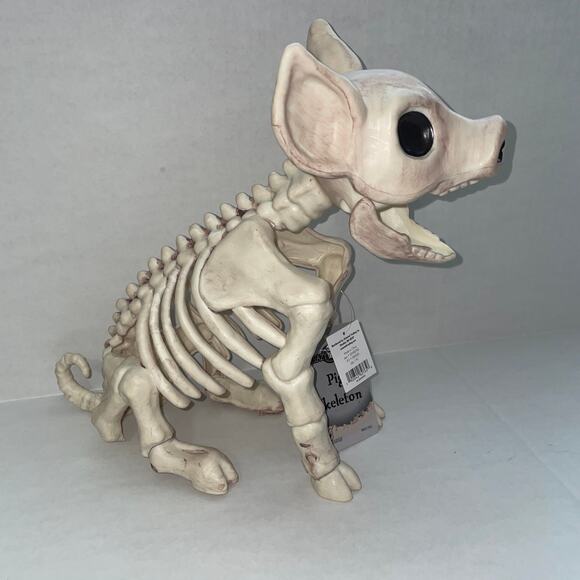 10" SITTING PIG SKELETON SPOOKY BONEZ DEAD ANIMAL PROP DECORATION NEW - Picture 4 of 6